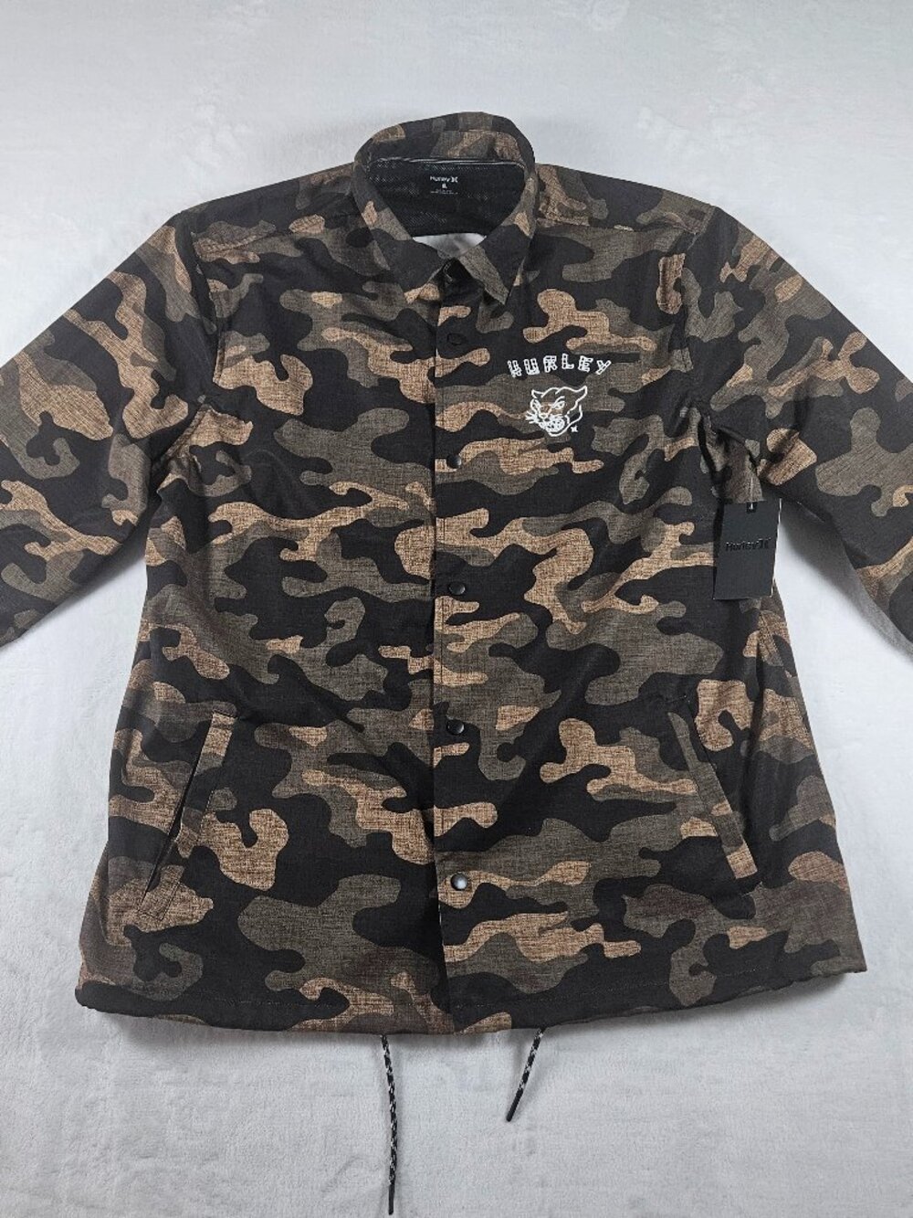 Hurley Men's Coaches Jacket Size XL Camo Embroidered Tiger Logo Lightweight